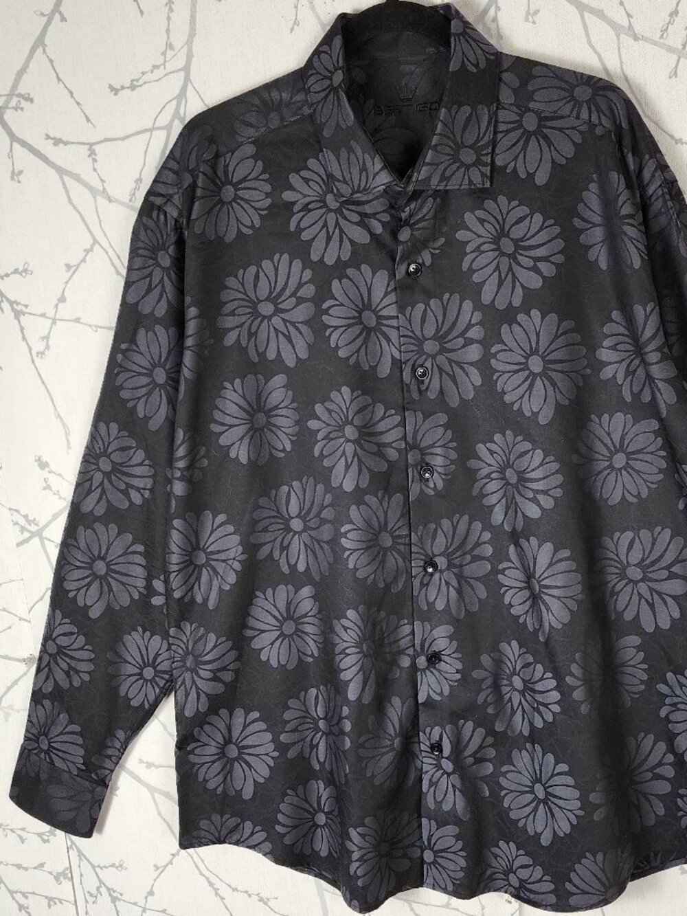 Bertigo Black Dark Floral Print Cotton Button Front Shirt